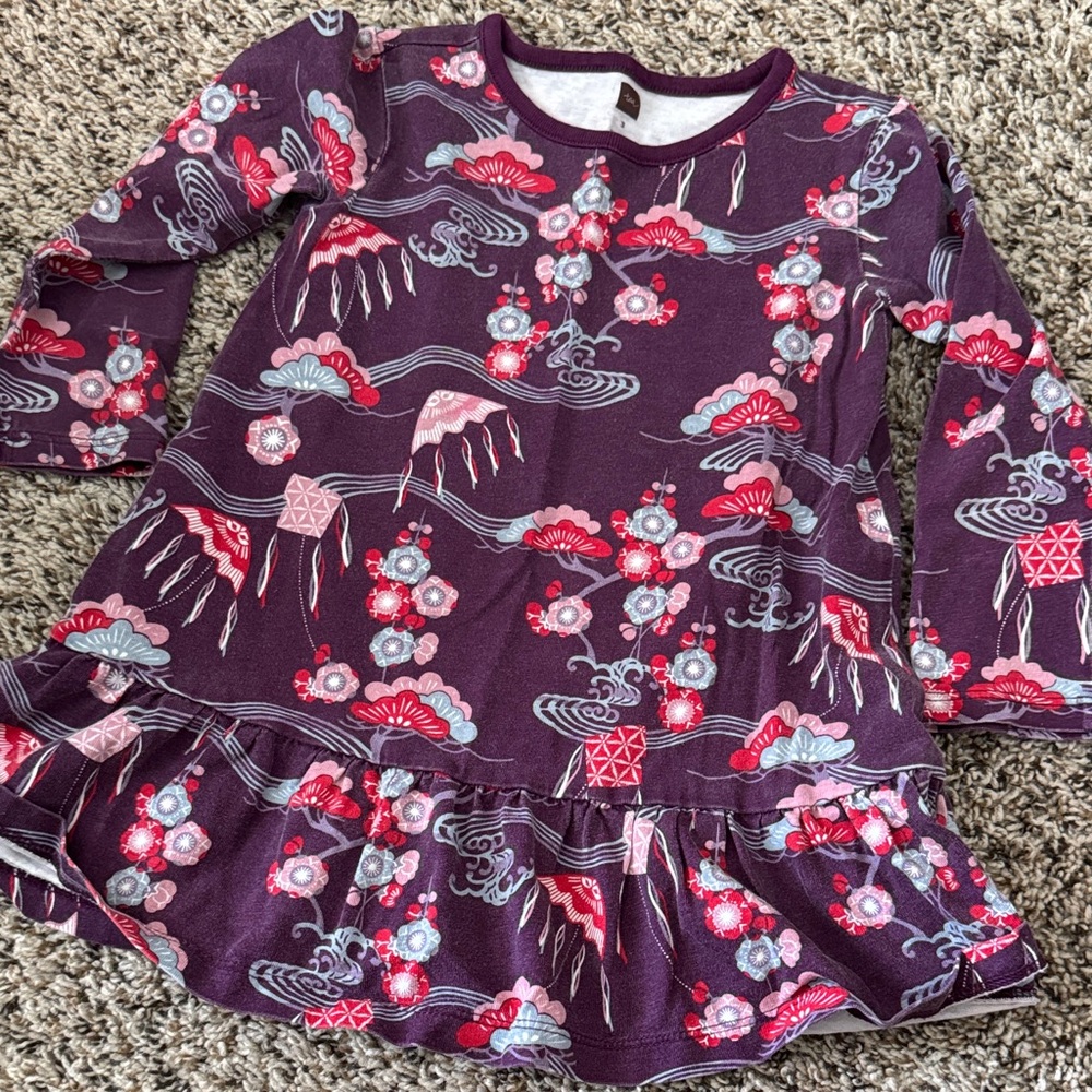 Tea Collection Burgundy and Pink Dress